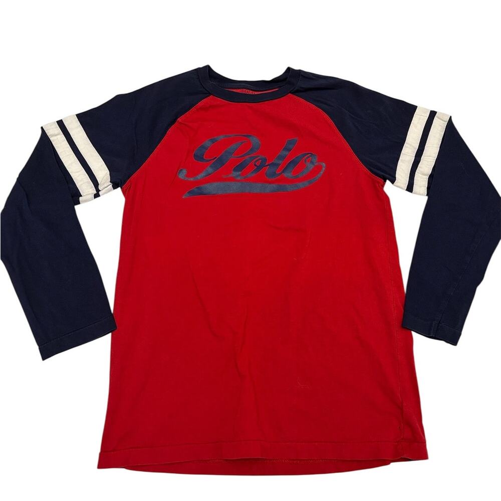 Youth L | POLO Ralph Lauren Raglan Script Logo Cotton Red Navy Tee T-Shirt